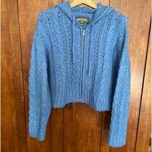 AE Royal Blue Zip Up Cropped Cable Knit Hoodie Size M
